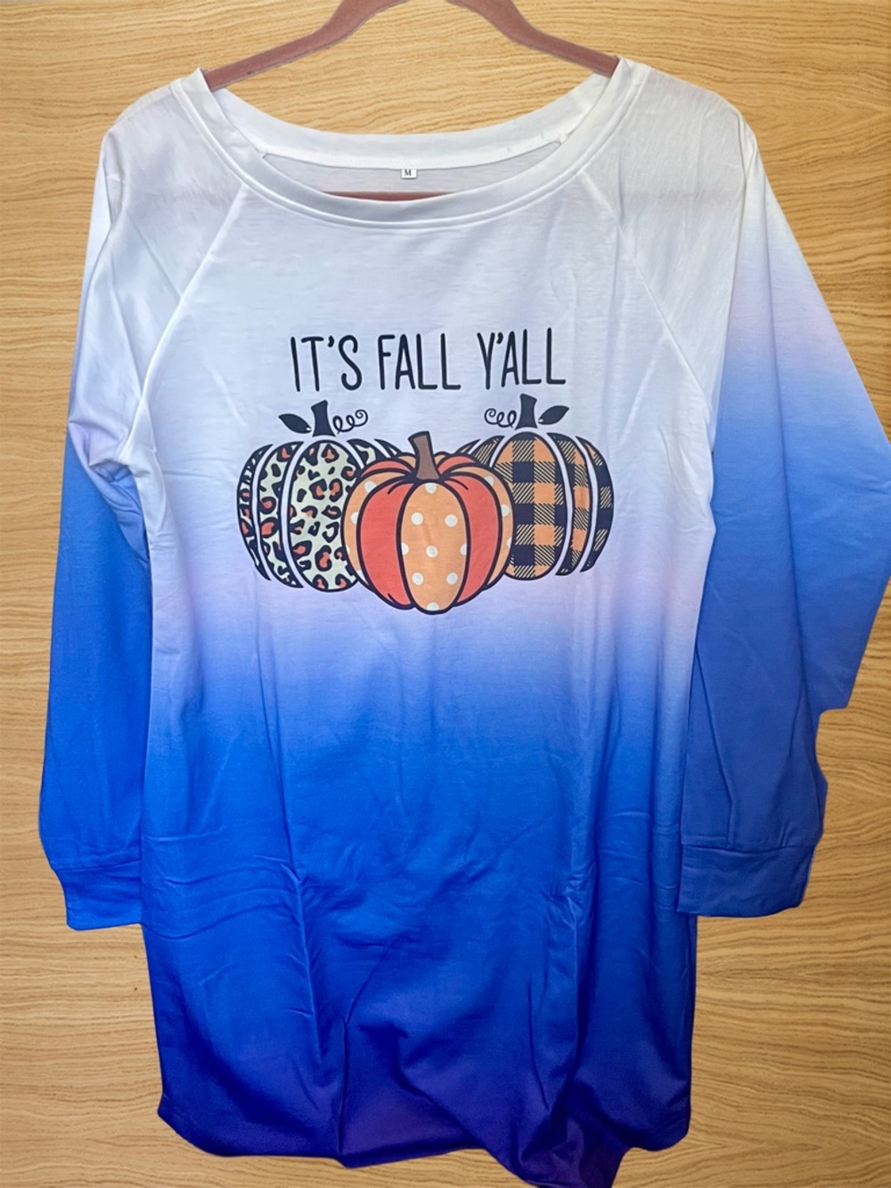 NEW "It's Fall Y'all" Ombre Blue Long-Sleeve Pumpkin Dress Size Medium